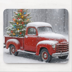 Red Retro Truck With Christmas Tree Mouse Pad