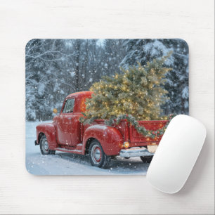 Red Retro Truck With Christmas Tree Mouse Pad