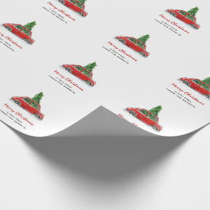 Red retro truck with Christmas tree Wrapping Paper