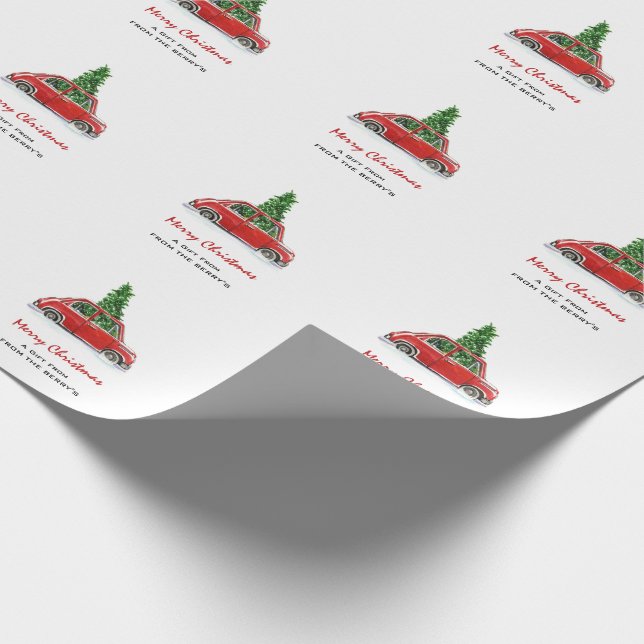 Red retro truck with Christmas tree Wrapping Paper (Corner)