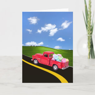 Red Retro Truck With Valentine Heart Candies Holiday Card