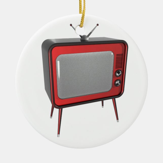Red retro TV Ceramic Ornament (Front)