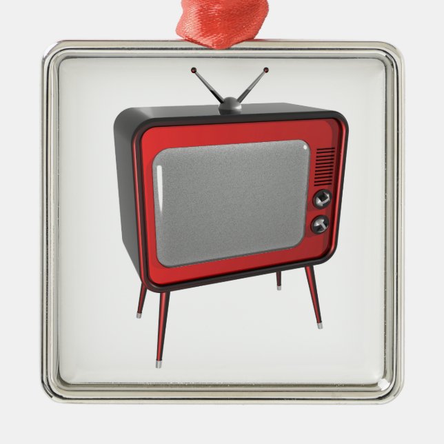 Red retro TV Metal Ornament (Front)