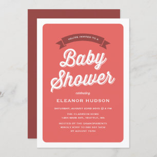 Red Retro Typography Script Classic Baby Shower Invitation