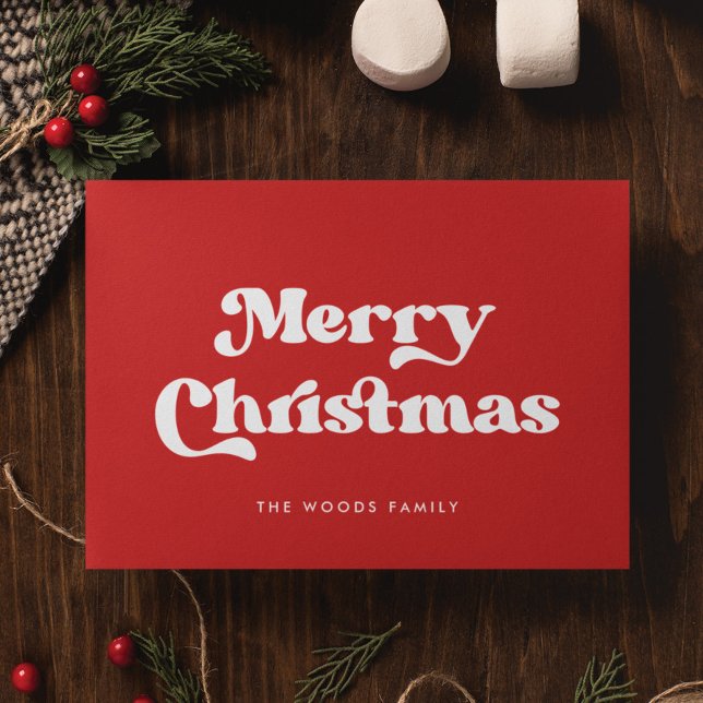 Red Retro Vintage Font Merry Christmas Holiday Card (Creator Uploaded)