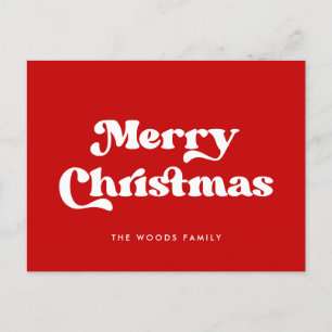 Red Retro Vintage Font Merry Christmas Holiday Postcard