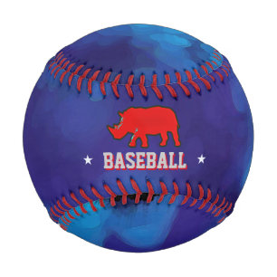 red rhino on blue personalised baseball