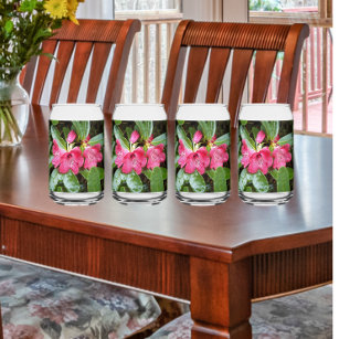 Red Rhododendron Blooms Floral Can Glass