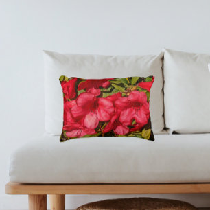 Red Rhododendron Blooms Floral Decorative Cushion