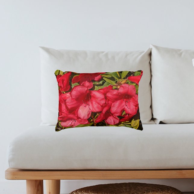 Red Rhododendron Blooms Floral Decorative Cushion (In Situ Sofa)