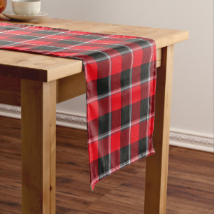 Red Ribbon and Heavy Metal Black Plaid Short Table Runner