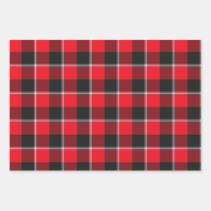Red Ribbon and Heavy Metal Plaid Wrapping Paper Sheet