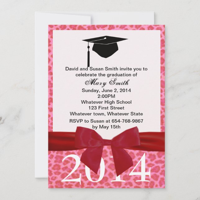 Red Ribbon And Pink Leopard Graduation Invitation (Front)