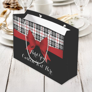 Red Ribbon and Tartan Plaid Large Gift Bag
