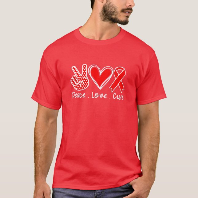 Red Ribbon Awareness Costume Drug Free Peace Love T-Shirt (Front)