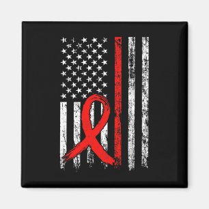Red Ribbon Awareness Distressed US Flag Red Ribbon Magnet
