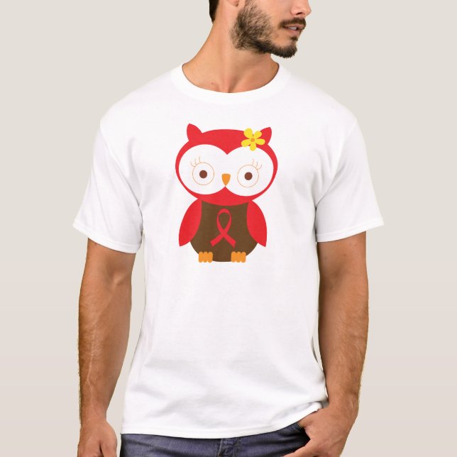 Red Ribbon Awareness Ribbon Owl T-Shirt (Front)