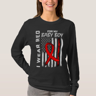Red Ribbon Baby Boy Son Heart Disease Awareness Fl T-Shirt