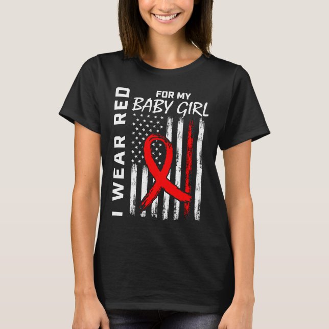 Red Ribbon Baby Girl Daughter Heart Disease Awaren T-Shirt (Front)