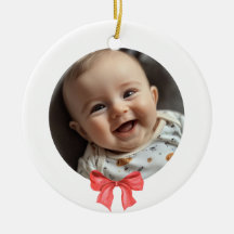 Red ribbon baby's first Christmas Holiday  Ceramic