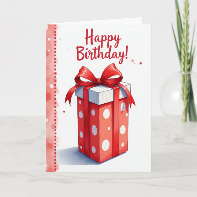 Red Ribbon Birthday Card (Front)