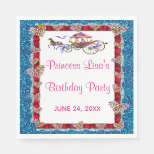 Red Ribbon Blue Glitter Royal Princess Birthday Napkin
