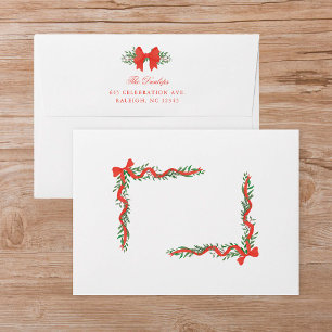 Red Ribbon Bow Greenery Christmas Card Envelope