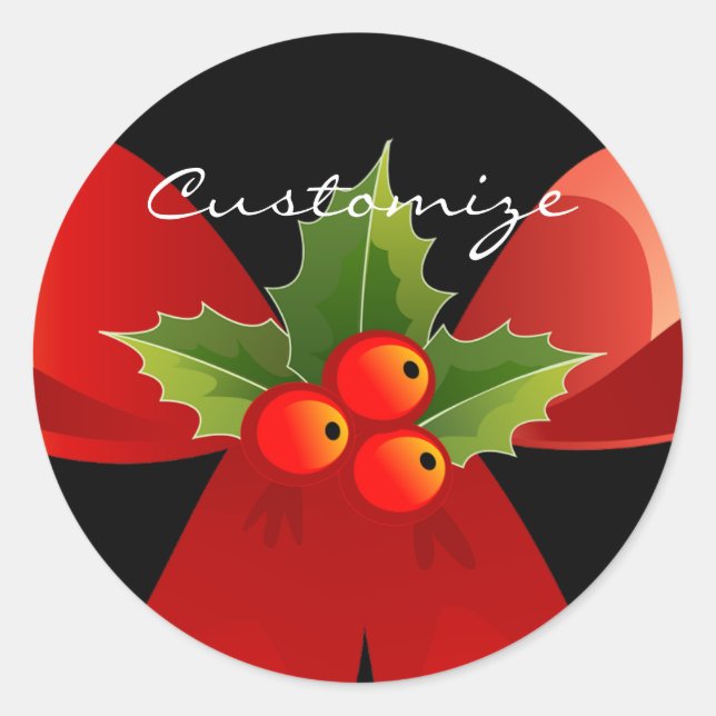 Red Ribbon Bow Holly  Thunder_Cove Classic Round Sticker (Front)