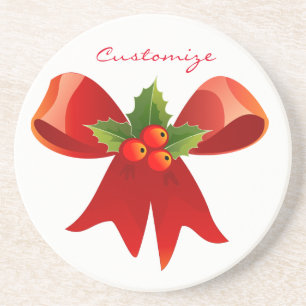 Red Ribbon Bow Holly Thunder_Cove Coaster