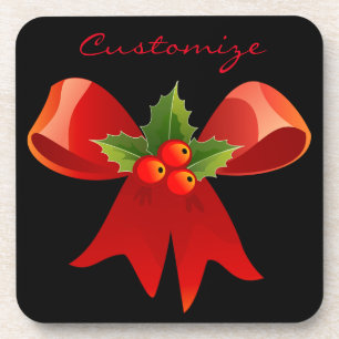 Red Ribbon Bow Holly Thunder_Cove Coaster