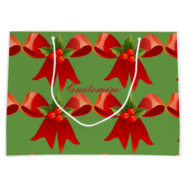 Red Ribbon Bow Holly Thunder_Cove Large Gift Bag (Front)
