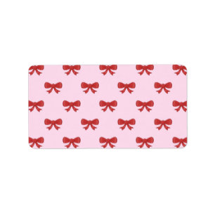 Red Ribbon Bow Pattern on Pink. Label