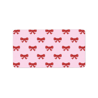 Red Ribbon Bow Pattern on Pink. Label