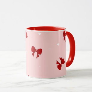 Red Ribbon Bow Pattern Sweet Pastel Pink Cute Mug