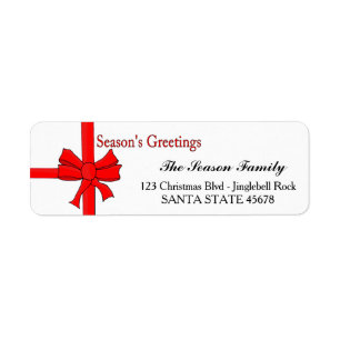 Red ribbon bow Season's Greetings Return Address Label