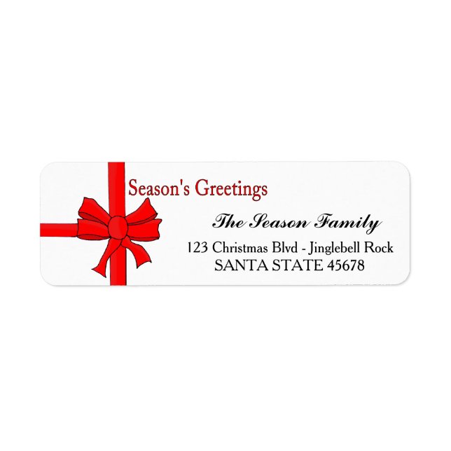 Red ribbon bow  Season's Greetings Return Address Label (Front)