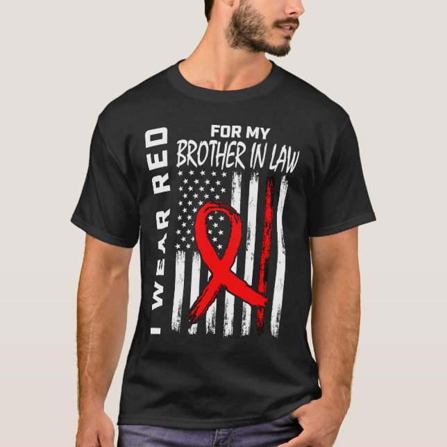 Red Ribbon Brother In Law Heart Disease Awareness  T-Shirt (Front)