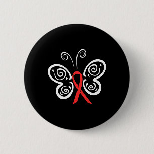 Red Ribbon Butterfly Blood Cancer Hiv Aids Awarene 6 Cm Round Badge