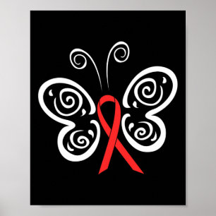 Red Ribbon Butterfly Blood Cancer Hiv Aids Awarene Poster
