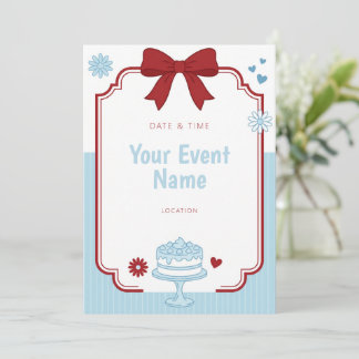 Red Ribbon Cartouche Frame Blue Stripe Invitation