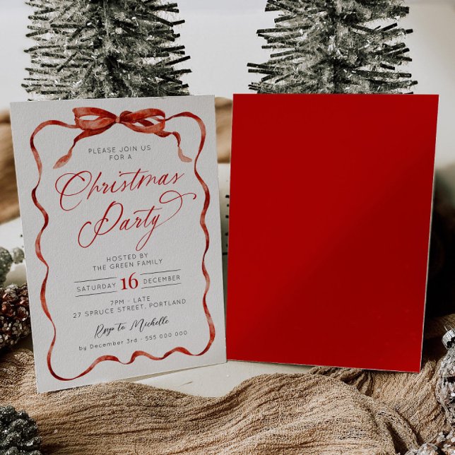Red Ribbon Christmas Party Invitation (Creator Uploaded)