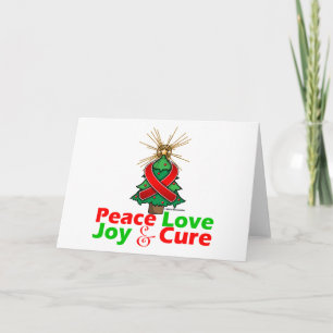 Red Ribbon Christmas Peace Love, Joy & Cure Holiday Card