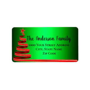 Red Ribbon Christmas Tree Label