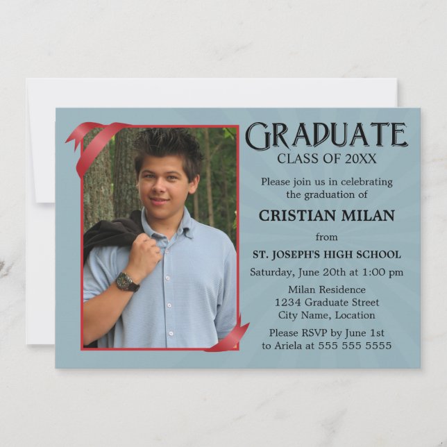 Red Ribbon Class of Graduation Invitation (Front)