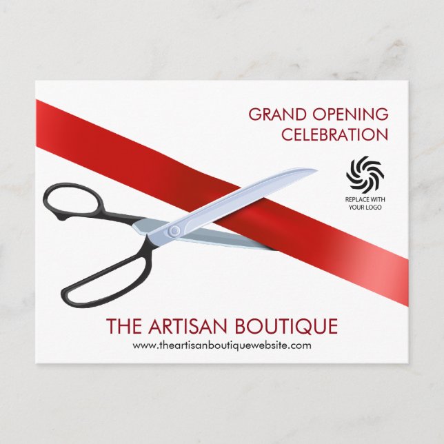 Red Ribbon Cutting Grand Opening Invitation Postcard (Front)