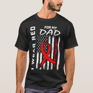 Red Ribbon Dad Heart Disease Awareness American Fl T-Shirt