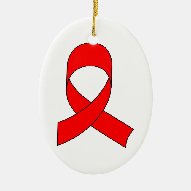 Red Ribbon Drawing Ceramic Ornament (Front)