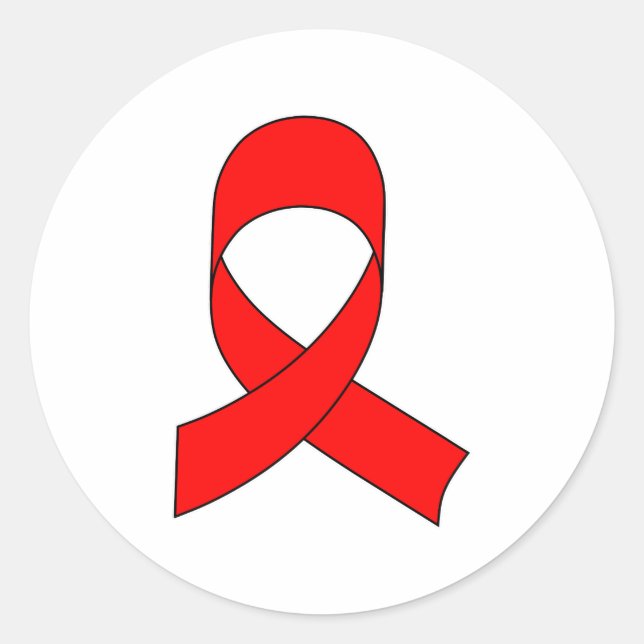 Red Ribbon Drawing Classic Round Sticker (Front)