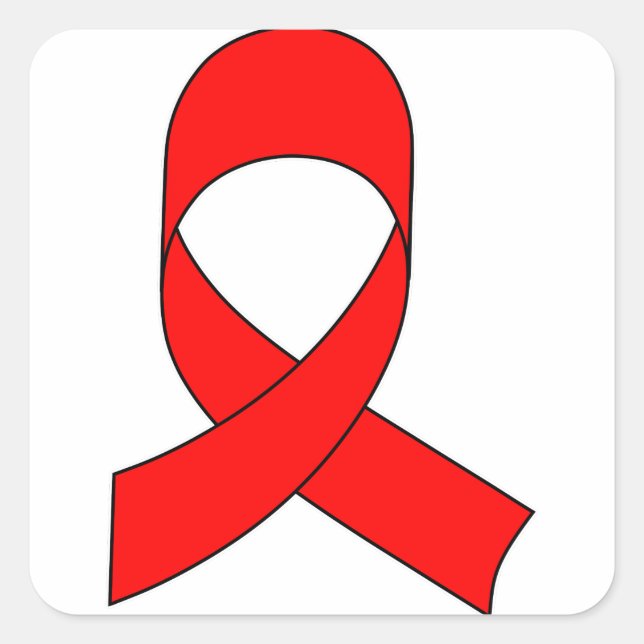 Red Ribbon Drawing Square Sticker (Front)