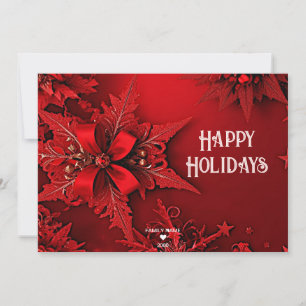 Red Ribbon Floral Holiday Christmas Card